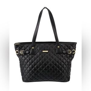 St. John Quilted Black And Gold Leather  Purse Shoulder Bag
